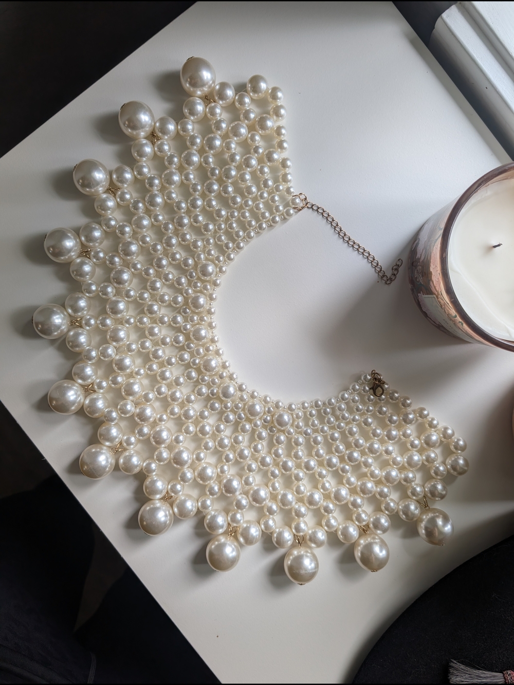 ELEGANT Large Pearl Statement Necklace - Cream Pearl Choker